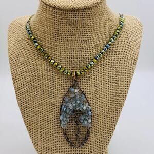 TREE of like pendant necklace. Aquamarine pendant antique copper‎